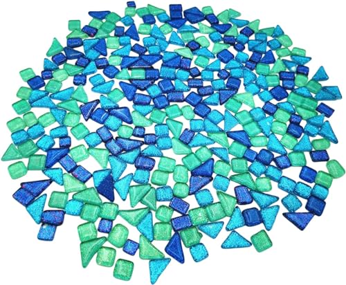 500 g zufällige unregelmäßige Glitzer-glänzende Glasmosaikfliesen zum Basteln, Großpackung, Glasmosaik-Stück-Set für Tassen, Bilderrahmen, Heimdekoration, DIY-Kunstprojekte (Mix Blue) von BTMIEY