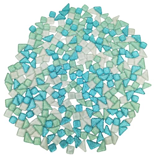 500 g zufällige unregelmäßige Glitzer-glänzende Glasmosaikfliesen zum Basteln, Großpackung, Glasmosaik-Stück-Set für Tassen, Bilderrahmen, Heimdekoration, DIY-Kunstprojekte (Mix Sky Blue White) von BTMIEY
