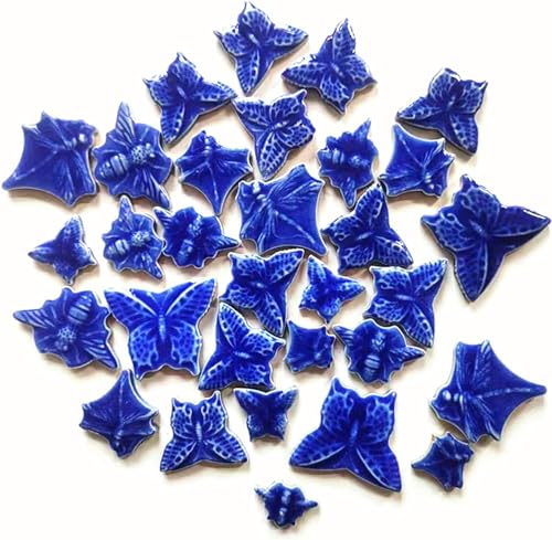 BTMIEY 500 g Libelle + Biene + Schmetterling Keramik Mosaik Fliesen Mosaik Herstellung Steine Hobbys handgefertigt für Badezimmer Küche Heimdekoration DIY Bastelmaterialien (blau) von BTMIEY