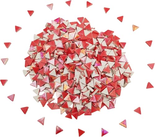 Gleichseitige dreieckige Keramik-Mosaikfliesen, 0,5 kg, 800 Stück, schillernde Mosaikfliesen, für Mosaik-Bastelbedarf, DIY-Mosaik, handgefertigte Heim- und Outdoor-Dekoration, Regenbogenrot von BTMIEY
