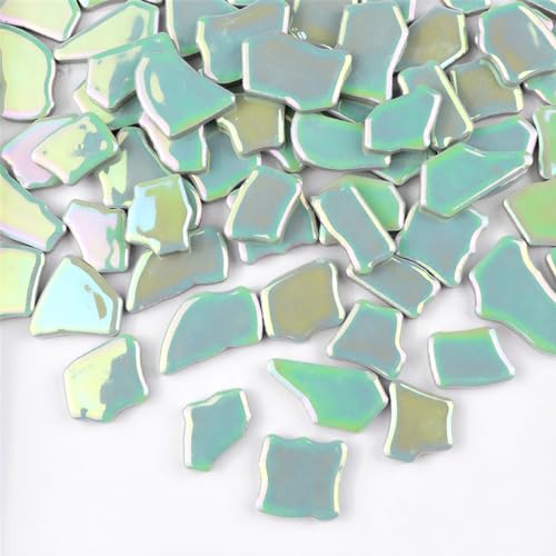 BTMIEY Unregelmäßige Keramik-Mosaikfliesen, 500 g, 2–4 cm, Mosaiksteine, Steine für DIY-Mosaikherstellung, Handwerk, Hobby, Kunst, Heimdekoration (schillerndes Hellgrün) von BTMIEY