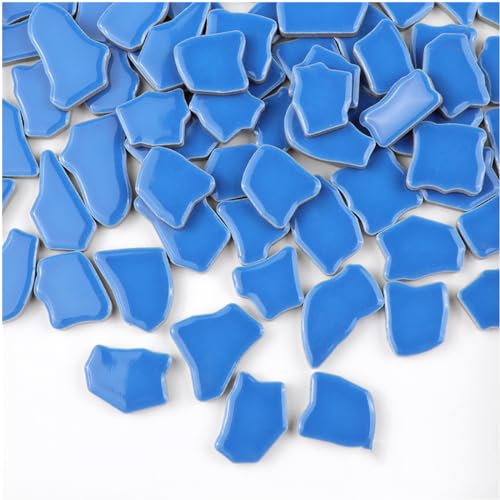 BTMIEY Unregelmäßige Keramik-Mosaikfliesen, 500 g, 2–4 cm, Mosaiksteine für DIY-Mosaikherstellung, Handwerk, Hobby, Kunst, Heimdekoration (blau) von BTMIEY