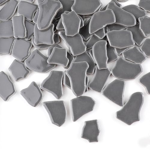 BTMIEY Unregelmäßige Keramik-Mosaikfliesen, 500 g, 2–4 cm, Mosaiksteine für DIY-Mosaikherstellung, Handwerk, Hobby, Kunst, Heimdekoration (grau) von BTMIEY