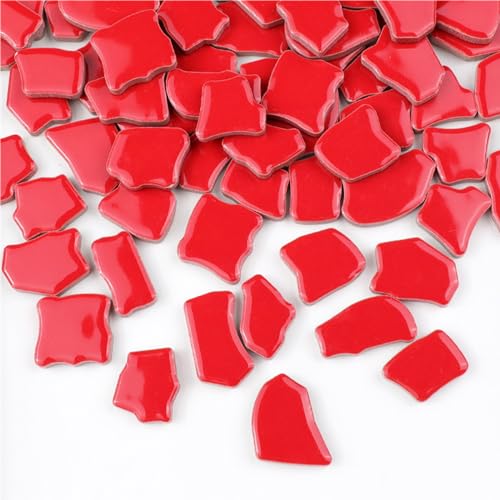 BTMIEY Unregelmäßige Keramik-Mosaikfliesen, 500 g, 2–4 cm, Mosaiksteine für DIY-Mosaikherstellung, Handwerk, Hobby, Kunst, Heimwanddekoration, Rot von BTMIEY