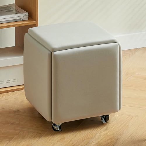 5 In 1 PU Leder Sitzgelegenheiten Nesting Osmanischer Würfel Mit Drehenden Rollen Stapelbarer Sofa Stuhl Stuhl Bewegliche Fußschemel -Dressingstuhl Für Wohnzimmer Schlafzimmer Bunt (Größe: Hellgrau B) von BTOIASYHF