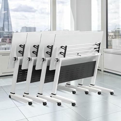 BTOIASYHF 4PCS -Konferenzraumtisch, Faltbare Flip Top Mobile Trainingstabelle, Büroklappkonferenztisch, Rechteck -Besprechungsseminar -Tabelle Mit Stillen Rädern von BTOIASYHF