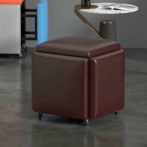 BTOIASYHF 5 In 1 Leder Sitz Würfel Mit Schwenkrollen Stapelbares Sofa Stuhl Hocker Nesting Fußhockel Abnehmbarer Fußhockel von BTOIASYHF