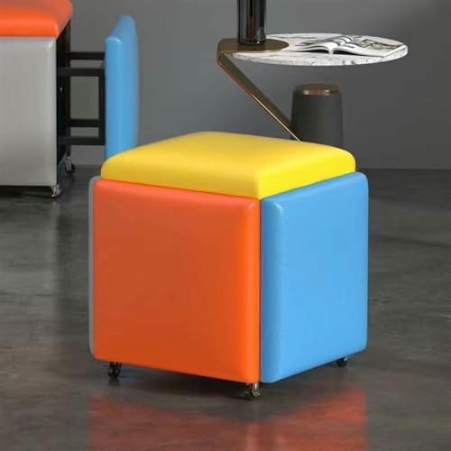 BTOIASYHF 5 In 1 Leder Sitz Würfel Mit Schwenkrollen Stapelbares Sofa Stuhl Hocker Nesting Fußhockel Abnehmbarer Fußhockel von BTOIASYHF