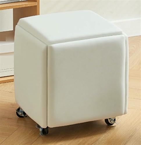 BTOIASYHF 5 In 1 Nesting Osmanischer Würfel Stuhl, Stapelbares Sofa Stuhl Hocker, Leder Quadrat Osmanische Bank, Fußhocker Mit Rädern Für Wohnzimmer, Esszimmer von BTOIASYHF
