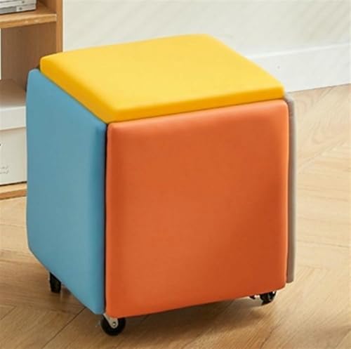BTOIASYHF 5 In 1 Nesting Osmanischer Würfel Stuhl, Stapelbares Sofa Stuhl Hocker, Leder Quadrat Osmanische Bank, Fußhocker Mit Rädern Für Wohnzimmer, Esszimmer von BTOIASYHF