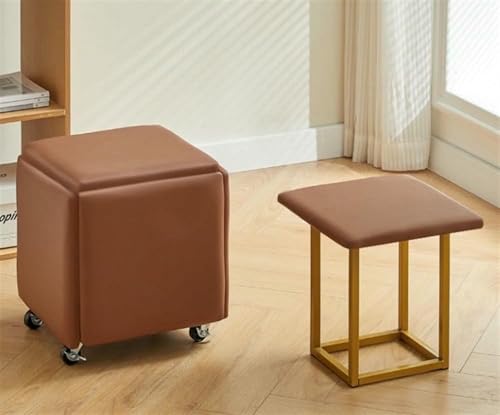 BTOIASYHF 5 In 1 Nesting Ottoman Cube Stuhl, Hocker Würfel, Beweglicher Fußhockel, Stapelbares Sofa Stuhl Hocker, Rollstuhl Für Wohnzimmer Schlafzimmer von BTOIASYHF