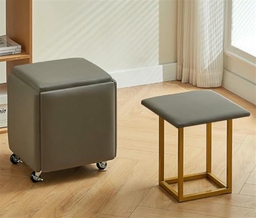 BTOIASYHF 5 In 1 Nesting Ottoman Cube Stuhl, Hocker Würfel, Beweglicher Fußhockel, Stapelbares Sofa Stuhl Hocker, Rollstuhl Für Wohnzimmer Schlafzimmer von BTOIASYHF