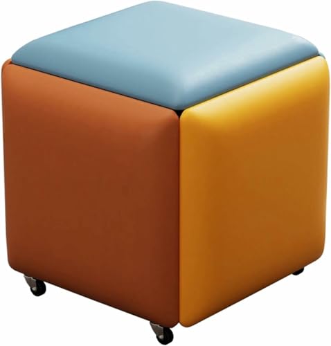 BTOIASYHF 5 In 1 PU Leder Sitz Nesting Osmanischer Würfel Mit Schwenkrollen Stapelbares Sofa Stuhl Hocker Beweglicher Fußhockel Dressing Stuhl Für Wohnzimmer Schlafzimmer Bunt von BTOIASYHF