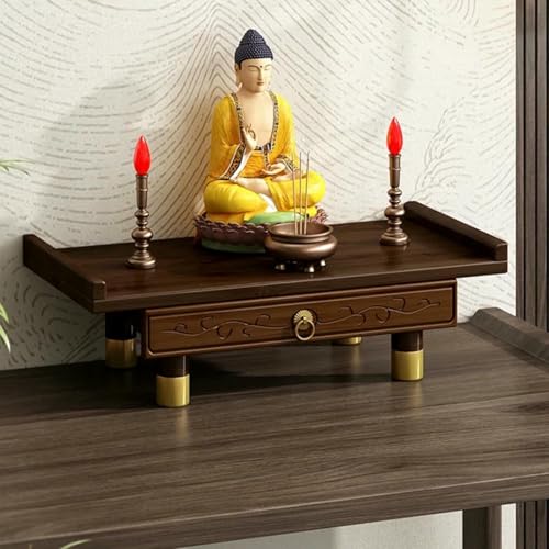 BTOIASYHF Buddha-Altarregal mit Schublade, buddhistische Tischplatte mit Metallgriffen und ausziehbarer Ausziehplatte, Design mit geneigtem Kopf im chinesischen Stil BTOIASYHF Buddha-Altarregal mit Schublade, buddhistische Tischplatte mit Metallgriffen und ausziehbarer Ausziehplatte, Design mit geneigtem Kopf im chinesischen Stil von BTOIASYHF