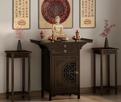 BTOIASYHF Buddha-Altartisch, Altarschrank, Pooja-Schrank, persönlicher Schreinständer, Altartisch mit Aufbewahrung, Bambus-Gebetsmeditationstisch von BTOIASYHF