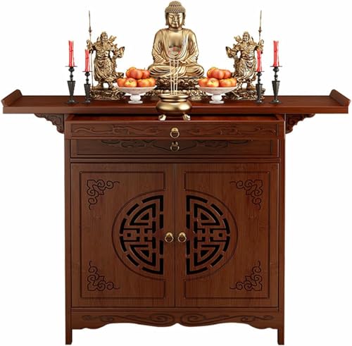 BTOIASYHF Buddha-Altartisch, Altarschrank, Pooja-Schrank, persönlicher Schreinständer, Altartisch mit Aufbewahrung, Bambus-Gebetsmeditationstisch von BTOIASYHF