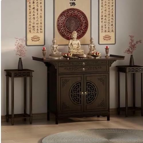BTOIASYHF Buddha-Altartisch, Altarschrank, Pooja-Schrank, persönlicher Schreinständer, Altartisch mit Aufbewahrung, Bambus-Gebetsmeditationstisch von BTOIASYHF