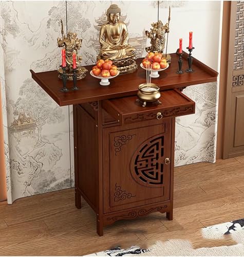 BTOIASYHF Buddha-Altartisch, Altarschrank, Pooja-Schrank, persönlicher Schreinständer, Altartisch mit Aufbewahrung, Bambus-Gebetsmeditationstisch von BTOIASYHF