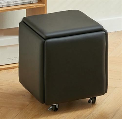 BTOIASYHF Hocker Würfel, 5 In 1 Nesting Cube Hocker Ottoman, Stapelbares Sofa Stuhl Hocker, Leder Quadrat Ottoman, Fuß Hocker Mit Rädern Für Wohnzimmer, Esszimmer von BTOIASYHF