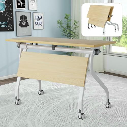 BTOIASYHF Klappbarer Konferenztisch Tagungstisch Set, Moderner Konferenztisch, Klappbarer Rechtecktisch Seminartisch Flip Top Mobiler Trainingstisch Mit Rädern von BTOIASYHF