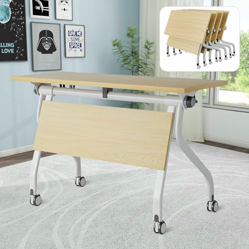 BTOIASYHF Klappbarer Konferenztisch Tagungstisch Set, Moderner Konferenztisch, Klappbarer Rechtecktisch Seminartisch Flip Top Mobiler Trainingstisch Mit Rädern von BTOIASYHF