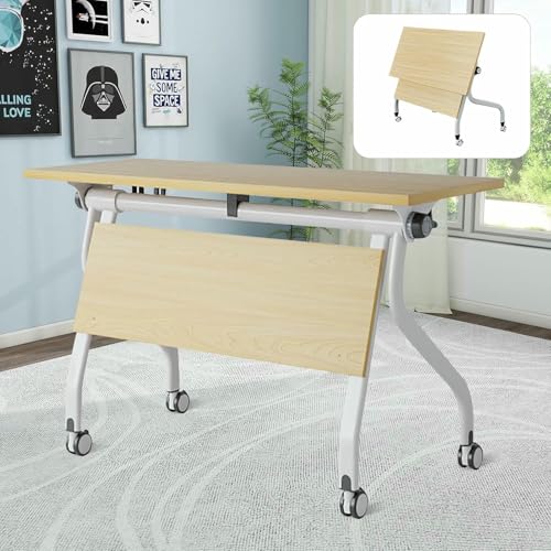 BTOIASYHF Klappbarer Konferenztisch Tagungstisch Set, Moderner Konferenztisch, Klappbarer Rechtecktisch Seminartisch Flip Top Mobiler Trainingstisch Mit Rädern von BTOIASYHF