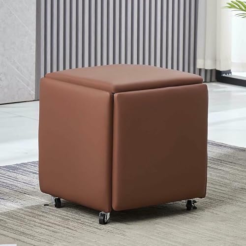 BTOIASYHF Würfel Nesting Sofa Stuhl 5 In 1, Leder Quadrat Osmanische Bank, Kombination Hocker, Stapelbare Sofa Stuhl Hocker, Leder Quadrat Osmanische Mit Rädern von BTOIASYHF