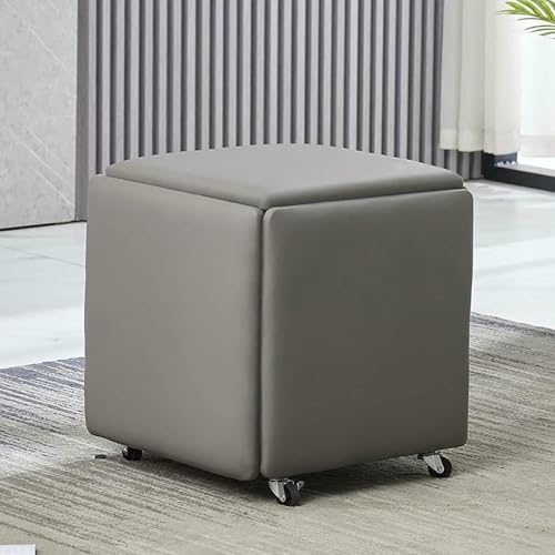 BTOIASYHF Würfel Nesting Sofa Stuhl 5 In 1, Leder Quadrat Osmanische Bank, Kombination Hocker, Stapelbare Sofa Stuhl Hocker, Leder Quadrat Osmanische Mit Rädern von BTOIASYHF