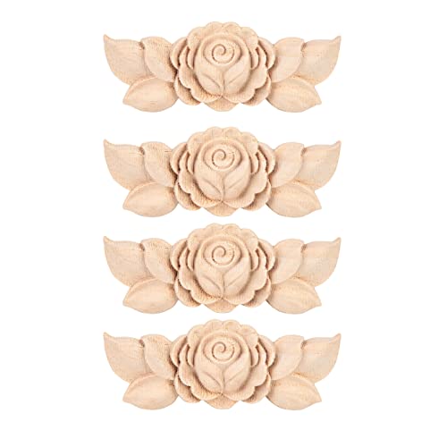 BTOSEP Geschnitzte Türapplikationen,4 Stück Blume Geschnitzte Ecke Onlay Applikation Tür Schrank Vintage Stil Möbel Dekor,Retro Schnitzereien Verzierungen für Schubladen Tür Schrank Spiegel Kommode von BTOSEP