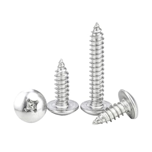 Selbstschneidende Kreuzschlitzschrauben mit Flachrundkopf M2.6 M3 M3.5 M4 M5 M6, vernickelt, Kreuzschlitz-Pilz-Holzschraube(12mm,M5 20pcs) von BTRHKMN