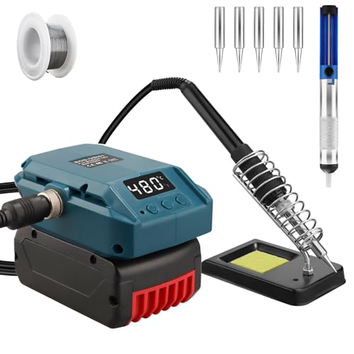 Cordless Lötkolben Set für Bosch Professional 18V System GBA Akku, 60W LCD Einstellbar Temperatur 180-480°C, mit ON/OFF Schalter, Saugstab, 50g Lötdraht, Lötkolbenständer für Elektrische Arbeiten von BTRUI