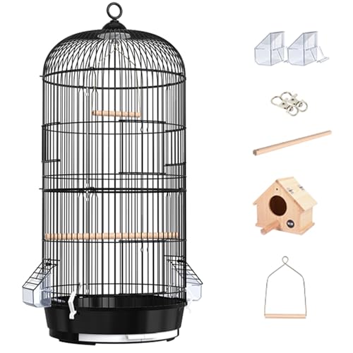 29inch Groß Rund Vogelkäfig, Doppelschicht Vogelhaus Reisekäfig Für Wellensittich Flugkäfig Vogelvoliere Für Papageien, Kanarienvogel(Black,5pcs) von BTRUTY