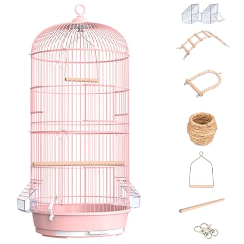 29inch Groß Rund Vogelkäfig, Doppelschicht Vogelhaus Reisekäfig Für Wellensittich Flugkäfig Vogelvoliere Für Papageien, Kanarienvogel(Pink,8pcs) von BTRUTY