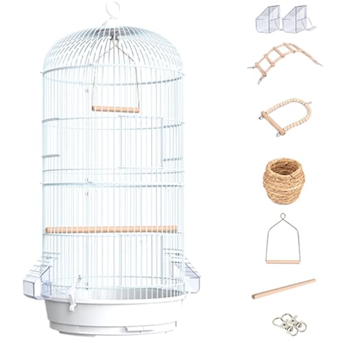 29inch Groß Rund Vogelkäfig, Doppelschicht Vogelhaus Reisekäfig Für Wellensittich Flugkäfig Vogelvoliere Für Papageien, Kanarienvogel(White,8pcs) von BTRUTY