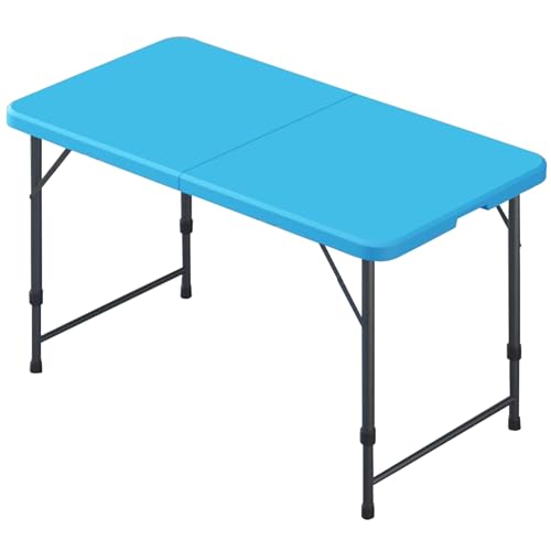 BTRUTY Draußen Fold-in-Half Diensttisch, Tragbarer Klappbar Strandtisch Mit Griff, Faltbarer Campingtisch Für Innenküche, Schlafsaal, Picknick, Party(4ft Blue Height Adjustable) von BTRUTY