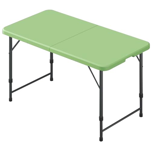 BTRUTY Draußen Fold-in-Half Diensttisch, Tragbarer Klappbar Strandtisch Mit Griff, Faltbarer Campingtisch Für Innenküche, Schlafsaal, Picknick, Party(4ft Green Height Adjustable) von BTRUTY