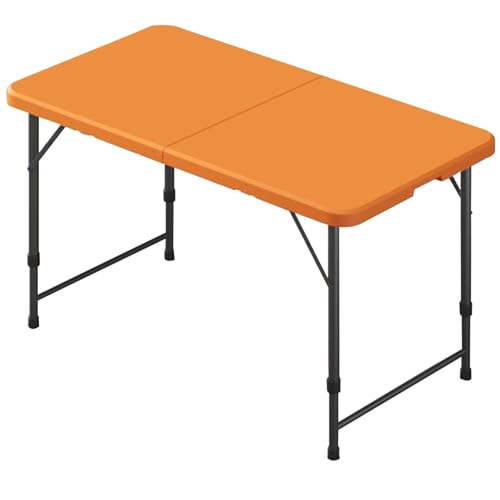 BTRUTY Draußen Fold-in-Half Diensttisch, Tragbarer Klappbar Strandtisch Mit Griff, Faltbarer Campingtisch Für Innenküche, Schlafsaal, Picknick, Party(4ft orange Height Adjustable) von BTRUTY