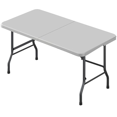 BTRUTY Draußen Fold-in-Half Diensttisch, Tragbarer Klappbar Strandtisch Mit Griff, Faltbarer Campingtisch Für Innenküche, Schlafsaal, Picknick, Party(5ft Gray) von BTRUTY