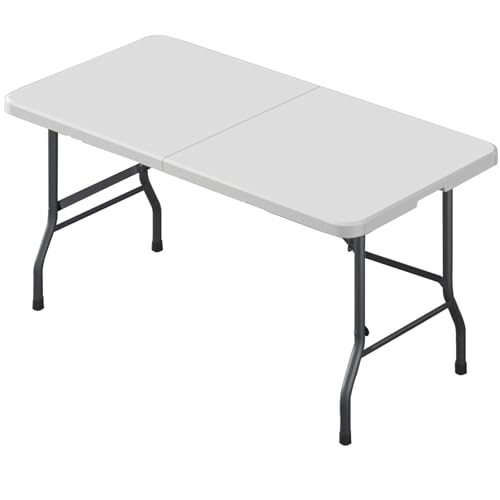 BTRUTY Draußen Fold-in-Half Diensttisch, Tragbarer Klappbar Strandtisch Mit Griff, Faltbarer Campingtisch Für Innenküche, Schlafsaal, Picknick, Party(5ft White) von BTRUTY
