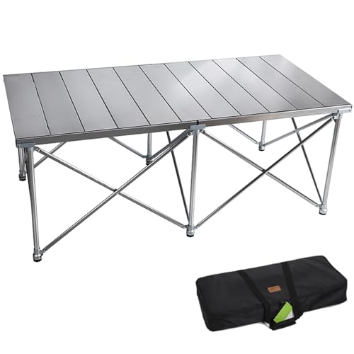 BTRUTY Klapptisch für den Außenbereich, Höhe verstellbar (50 x 28 Zoll), Aluminium, Campingtisch, zusammenklappbar, leicht, für den Garten, für Picknick (Silvery) von BTRUTY