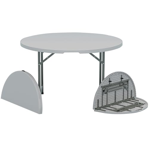 BTRUTY Rund Klapptisch Mit Tragegriff, Faltbar Campingtisch Mit Hdpe-tischplatte, Keine Installation Erforderlich Tragbare Gartentisch Für Picknick, Party, Essen, Balkon(4ft Gray) von BTRUTY