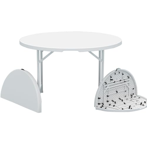 BTRUTY Rund Klapptisch Mit Tragegriff, Faltbar Campingtisch Mit Hdpe-tischplatte, Keine Installation Erforderlich Tragbare Gartentisch Für Picknick, Party, Essen, Balkon(4ft White) von BTRUTY