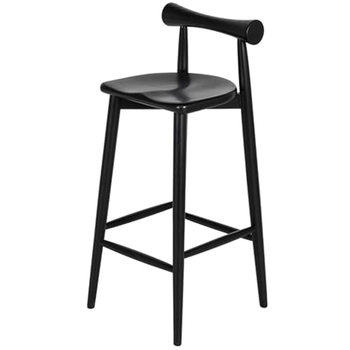 Barhocker Holz Mit Rückenlehne, Bistrohocker Barstuhl Mit Bodenschutz Terrasse Küchenstuhl Mit Fußstütze Für Cafés, Pubs, Wohnzimmer, Esszimmer(Black,75cm) von BTRUTY