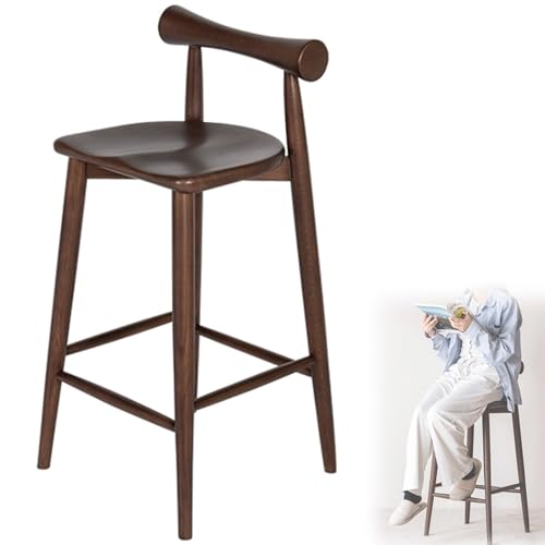 Barhocker Holz Mit Rückenlehne, Bistrohocker Barstuhl Mit Bodenschutz Terrasse Küchenstuhl Mit Fußstütze Für Cafés, Pubs, Wohnzimmer, Esszimmer(Brown,65cm) von BTRUTY