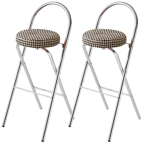 Barhocker Klappbar 2er Set, Gepolsterte Tresenhocker Küche Barstuhl Mit Rückenlehne Outdoor Bistrohocker Für Café, Wohnzimmer, Esszimmer, Terrasse(Grid,65cm) von BTRUTY