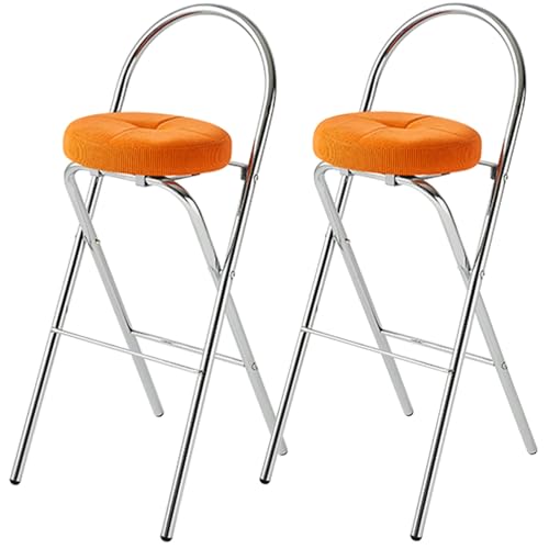 Barhocker Klappbar 2er Set, Gepolsterte Tresenhocker Küche Barstuhl Mit Rückenlehne Outdoor Bistrohocker Für Café, Wohnzimmer, Esszimmer, Terrasse(Orange,75cm) von BTRUTY