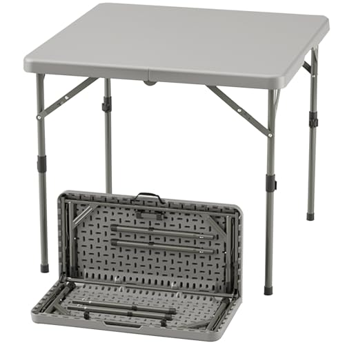 Draußen Eckig Klapptisch, Faltbar Campingtisch Esstisch HDPE Tischplatte Tragbarer Gartentisch Für Picknick, Terrasse, Balkon, Küche, Strand(86 * 86cm Fold-in-Half Gray) von BTRUTY