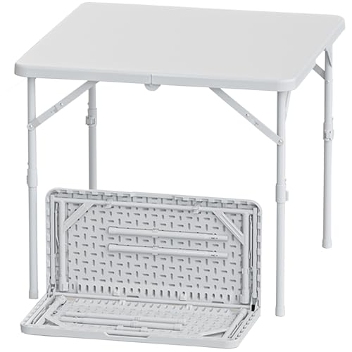 Draußen Eckig Klapptisch, Faltbar Campingtisch Esstisch HDPE Tischplatte Tragbarer Gartentisch Für Picknick, Terrasse, Balkon, Küche, Strand(86 * 86cm Fold-in-Half White) von BTRUTY