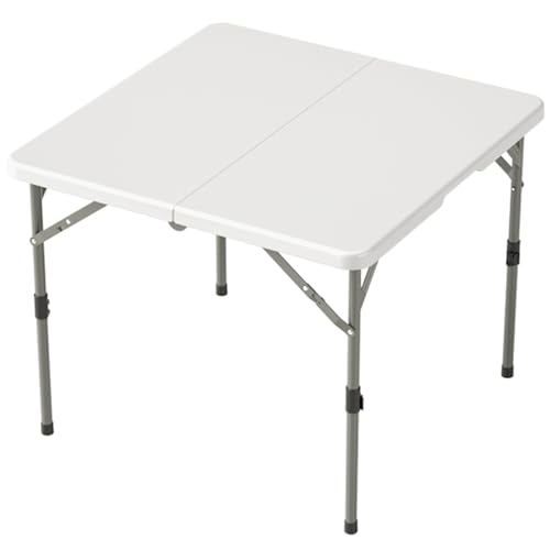 Draußen Eckig Klapptisch, Faltbar Campingtisch Esstisch HDPE Tischplatte Tragbarer Gartentisch Für Picknick, Terrasse, Balkon, Küche, Strand(86 * 86cm Fold-in-Half White Gray) von BTRUTY