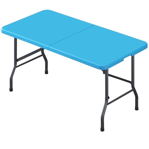 Draußen Fold-in-Half Diensttisch, Tragbarer Klappbar Strandtisch Mit Griff, Faltbarer Campingtisch Für Innenküche, Schlafsaal, Picknick, Party(5ft Blue) von BTRUTY
